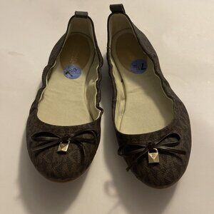 NWOT Michael Kors Juliette Logo Ballet Flat Monogram Shoes Women’s Sz 7.5 Brown